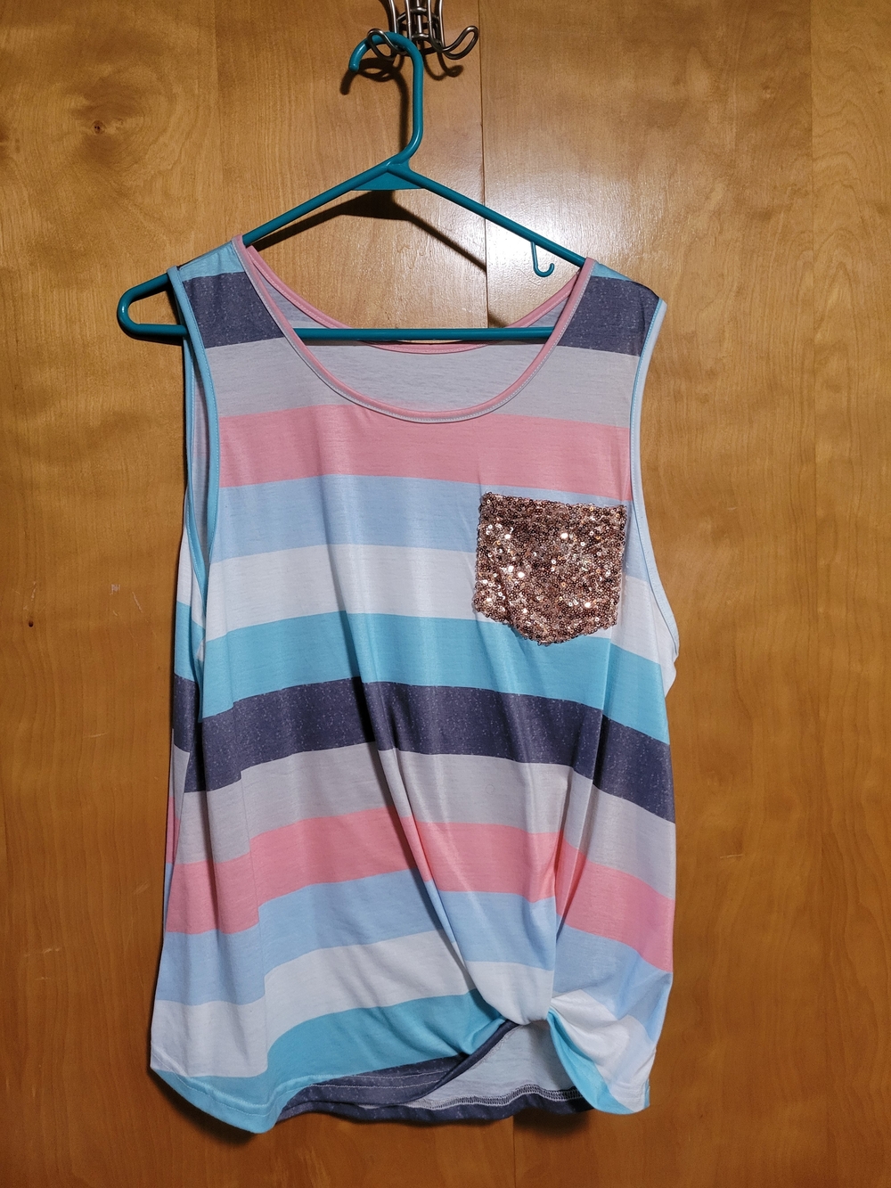 SHEIN Pastel Striped Tank with Rose Gold Sequin Pocket